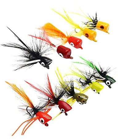 Perfeclan 10 Pezzi Popper da Pesca a Mosca Popper da Pesca a Mosca Assortiti Streamer Bass Esca da Pesca per Pesce panfish Steelhead