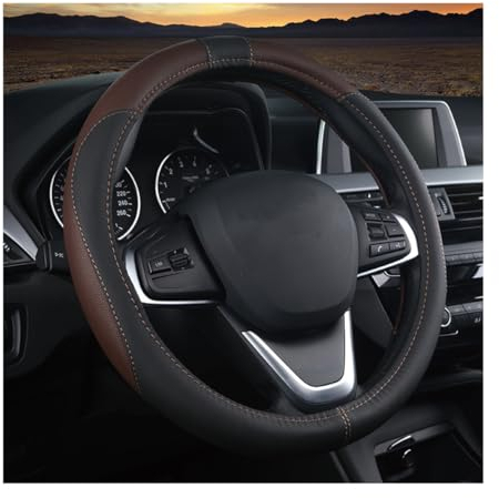 JNNJ Lenkradbezug Auto, Mikrofaser-Leder-Lenkradabdeckung, Sport Anti Rutsch 38cm Lenkradbezug, Lenkrad Abdeckung Echtes Leder Breathable Anti Slip(Schwarzer/Kaffee)