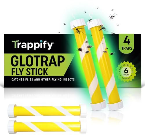Glow-in-The-Dark Fly Stick by Trappify: Premium Indoor & Outdoor Fly Traps | Water-Resistant Sticky Trap for Fruit Fly Traps for Indoors, Gnat Traps for House Indoor, and Fly Trap Indoor (4 Pack)