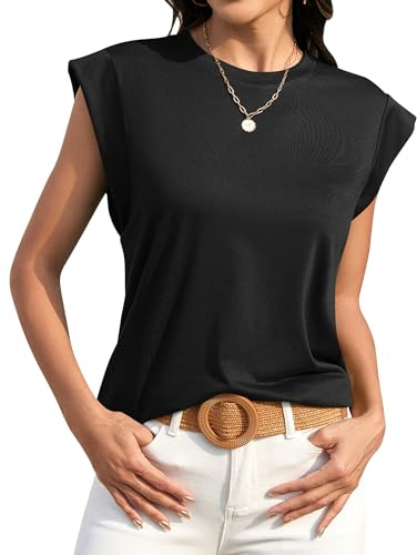 BellaDila Womens Tops Cap Sleeves T Shirt Crew Neck Summer Tees Shirts