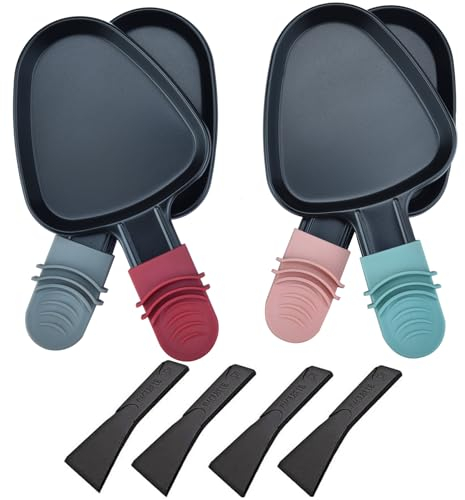 RoDzj Raclette - Sartenes de repuesto, 4 piezas de mini sartenes para parrilla de raclette, sartenes antiadherentes para derretir queso con 4 espátulas de raclette para parrilla eléctrica universal,