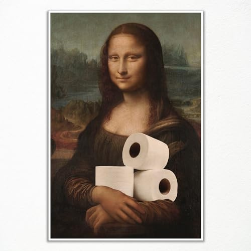 XMJJQQ Lustiges Badezimmer-Wandkunst - Vintage-Poster Mona Lisa, Klassisches Gemälde, Leinwand, Lustige Toiletten-Dekoration, 30,5 x 40,6 cm