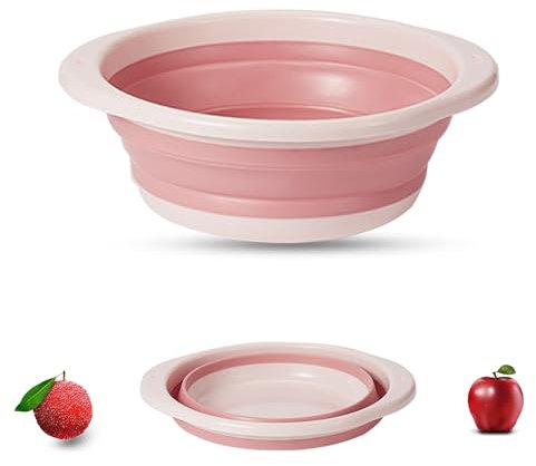 Collapsible Washing Up Bowl, Portable Folding Hand Wash Basin, Multipurpose Outdoor Travel Basin, Washing Up Bowl, Silicone Bowl Tub for Travel Camping Caravans Baby & Adult Wash (Pink White, Mini)