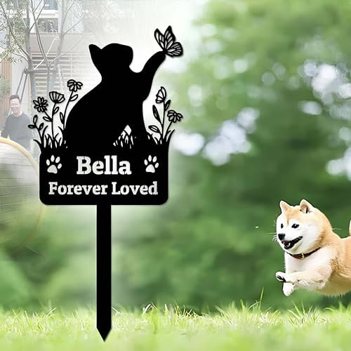 BeNsil Custom Dog Cat Memorial Garden Stake, Personalized Pet Memorial Grave Marker, Metal Pet Memorial Stake Dog Cat Memorial Sign, Customized Pet Plaque Burial Stake for Garden Yard Decor