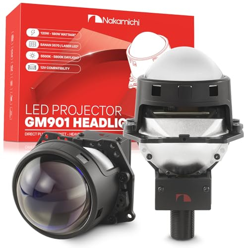 Nakamichi GM901 Series H4 H7 9005 9006 Bi-LED Projector Headlight Lens, 3.0 inch, 20,000 Lumens 126W Per Set, High & Low Beam Retrofit, Pack of 2 5800K