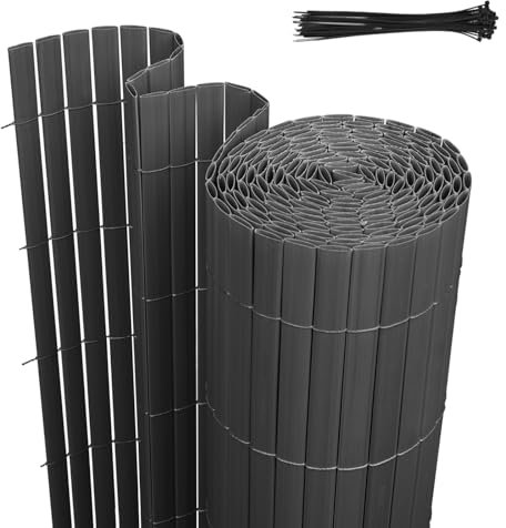 Jaxguom Brise-vue en PVC - 90 x 400 cm - Avec trois renforts nervures et serre-câbles - Protection contre le vent - Résistant aux intempéries - Pour clôture, jardin, terrasse - Anthracite