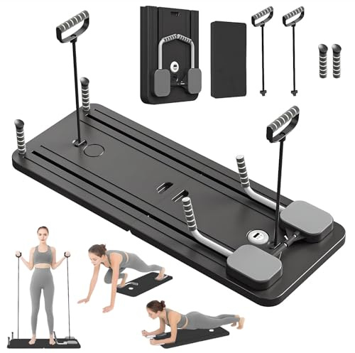 VHV Pilates Reformer Compact, 4 en 1 Pilates Plegable,La rueda abdominal push-up rebota automáticamente temporizador, Ab Roller Fitness Material para el hogar y el gimnasio (negro)