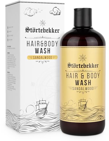 Störtebekker Premium Hair & Body Wash legno di sandalo – Shampoo e gel doccia 2 in 1 per uomini – Shampoo idratante con aloe vera – gel doccia e shampoo da uomo – 500 ml – con ingredienti naturali