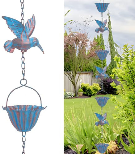 mumisuto 2,4m Regenkette, Dachrinnenkette Regenablaufkette, Dekorative Regenketten für Außen, Cyan Old Fashioned Geschmack, Rostschutz, Langlebig und Ästhetisch Ansprechend