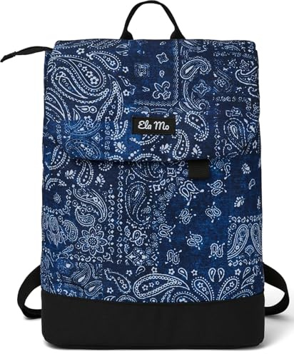 Ela Mo Rucksack Damen - Daypack schön u. durchdacht - Laptop Rucksäcke für Frauen - Anti Diebstahl Tasche für Schule, Uni, Business (Denim Paisley)