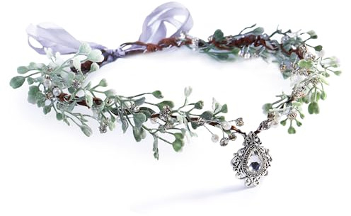 MOSTORY Feen Blumenkronen Elfen Kopfschmuck für Faschingskostüme Karneval, Elfen Krone Blumenkranz mit Kleinen Herzanblättern für Renaissance