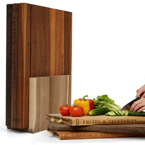 Nisorpa Juego de 3 tablas de cortar que parecen libros, tablas de cortar de madera con soporte para verduras, queso, pan y carne, tabla de cortar decorativa, juego de regalo