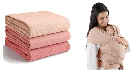 Comfy Cubs Muslin Swaddle Blankets Pack of 3 and Baby Wrap Carrier Bundled