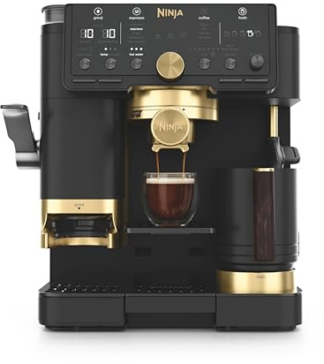 Ninja Luxe Pro Macchina Caffè, Macchina Latte, Cappuccino, Caffè Freddo, Espresso con Macinacaffè Integrato, Montalatte, Facile da usare, 5 Programmi Automatici Schiuma, ES771EUBK