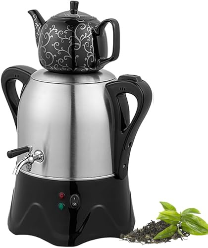 Teiera Elettrica Turca, Samovar in Acciaio Inox 1800W con Teiera in Ceramica 1L, Bollitore Elettrico 3L Scaldacqua Distributore di Tè, Funzione Mantenimento Caldo per Tè Arabo & Greco black