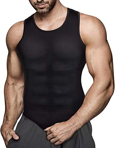Bingrong Men Compression Vests Shapewear Slimming Body Shaper Undershirt Weight Loss Tank Top Shirt (Black, Medium)