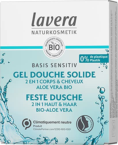 lavera Gel Douche Solide 2 en 1 basis sensitiv - sans silicone - aloe vera bio & kératine bio - trois fois plus rentable que du shampoing liquide - cosmétiques naturels - vegan - bio (1 x 50g)