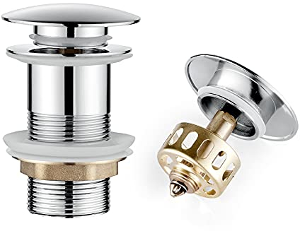 Ibergrif M20507-1 Basin Waste, Pop Up Sink Plug Replacement, Slotted Click Clack Waste Without Overflow for Bathroom Sink, 1/4 BSP, Build-in Strainer, Dual Silicone Seal Washers, Chrome