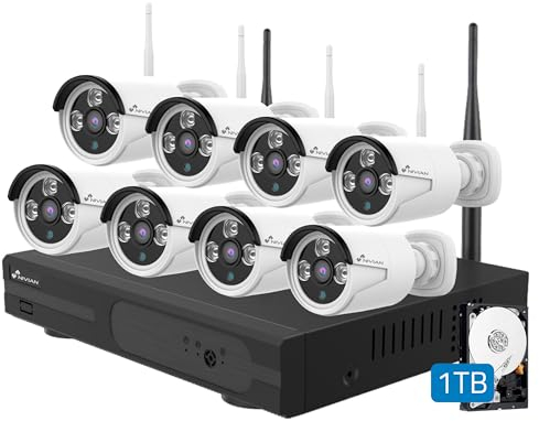 NIVIAN Kit de Vidéosurveillance WiFi 2K SUPERHD – Sécurité Facile à Installer pour Maison ou Commerce, Détection Humaine AI, Vision Nocturne, Accès à Distance, 8 Caméras + NVR 8CH + Disque Dur