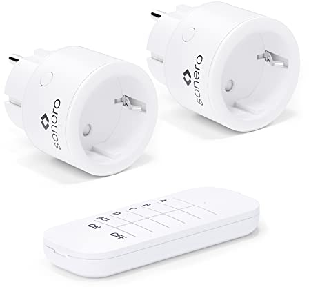 sonero® Jeu de Prises sans Fil 2300 Watts | 1x télécommande, 2X Prise pour Usage intérieur, portée 30m, Design Compact, Blanc