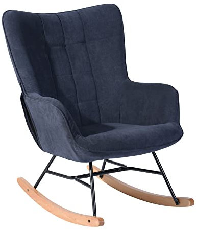 MEUBLE COSY Schaukelstuhl Schaukelsessel Relaxstuhl Sessel mit Armlehnen und gepolsterter Sitzfläche für Wohnzimmer Schlafzimmer, Metallgestell und Holzsockel, Stoff