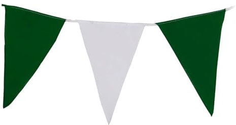 Wimpelkette XXL grün-weiß aus Stoff - EXTRA GROßE WIMPEL » Premiumqualität « Wind- und Wetterfest an Nylonseil 10 Meter