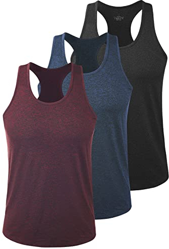 vislivin Herren Sport Tank Top Ärmelloses Muskelshirts Tanktops Fitness Achselshirts Gym Unterhemden Bodybuilding 3er Pack Schwarz/Dunkelblau/Weinrot L 1