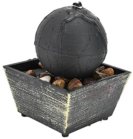 Indoor Tabletop Ball Fountain with LED Light, Slow Water, Tranquil Ambience, Sturdy Plastic, Stone, Desktop Decoration for Home, Office