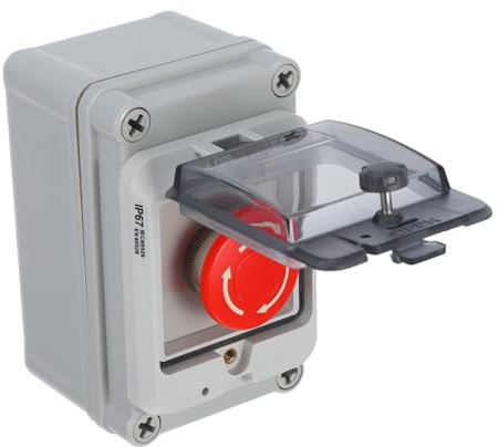 OKUMEYR Interruptor Exterior Estanco Botón Pulsador De Parada De Emergencia Con Caja Con Bloqueo Y Perilla Caja De Interruptores Impermeable Para Arranque Parada Y Control