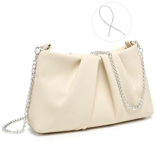 Dasein Elegant Pleated Evening Bag Soft Vegan Leather Clutch Purse Dressy Formal Handbag with 2 Chain Straps for Women