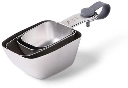 Full Circle Inside Scoop Stainless Steel Measuring Cups, 4-Piece Set (¼ cup, 1/3 cup, ½ cup, and 1 cup), Dishwasher Safe