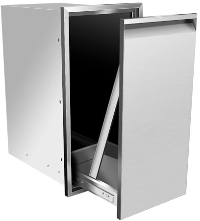 Migoda Pull Out Trash Drawer 14 W x 27 H x 20 D Stainless Steel Outdoor Kitchen Trash Bin with Handle, Fits BBQ Island Grill Station, Built-in Trash Can for Outdoor Kitchen Cabinets