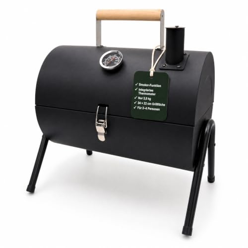 Rin & Rut Holzkohlegrill mit Deckel & Thermometer Tischgrill Camping BBQ