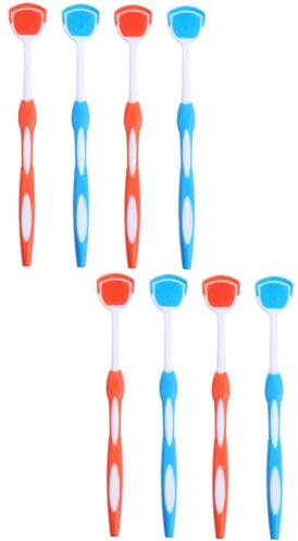 DEARMAMY 2 Set Raschietti Per Lingua Strumenti Per Orale Ambientale Facili Usare Per Adulti Rimuovono Alitosi E Residui Design Antiscivolo Colori Blu E 4 Pezzi * 2