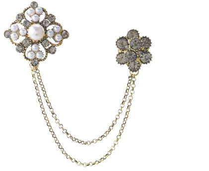 Barocco Perla Strass Fiore Catena Spilla Pin per Donna Uomo Placcato Oro Cristallo Floreale con Appendiabiti Lunga Nappa Spille Delicato Abito Camicia Vestiti Accessori Gioielli Matrimonio
