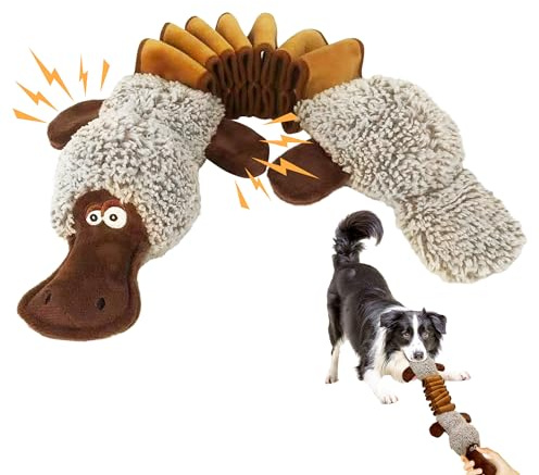 Qiiiiian Squeaky Dog Toys, Stuffed Large Dog Toys to Keep Them Busy, Interactive Plush Chew Toys with Crinkle Paper, Tough Pet Animal Toys for Small Medium Large Dogs - Platypus