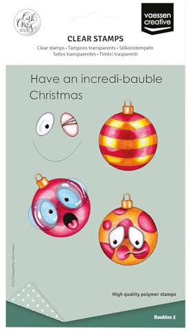 Vaessen Creative Timbri Trasparenti in Silicone Palline di Natale - 12 Timbri - per Fai-da-Te, Scrapbooking, Biglietti, DIY e Buste - Compatibile con Stamping Tool + Blocco Acrilico