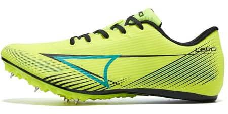 LEOCI Men's Track and Field Running Spike Shoe Mesh Breathable Lightweight Sneakers Athletics Shoes Neon Yellow Black