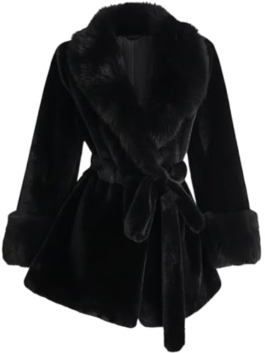 HiyyFloy Manteau en Fausse Fourrure pour Femme avec Col en Fausse Fourrure, Veste -Longue Chaude Ceinturée.