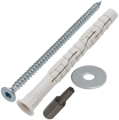 AERZETIX - Set med 20 universella pluggar med avfasad krage Ø8x100 mm i polyamid + 20 träskruvar Ø5x100 mm + 20 breda brickor för M5 bult + 1 stjärnbit T25