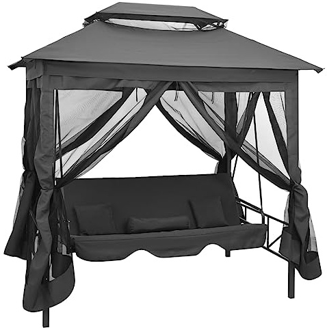 Generico Panchina a Dondolo Baldacchino Antracite 220x160x240 cm Acciaio,Casa e Giardino,Prato e Giardino,Vita all'aperto,Altalene da patio-45073