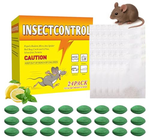 Rattengift Extra Stark, 24 Tabletten Mäusegift für Drinnen Draußen mit Tasche, Mäuse Vertreiben Giftköder mit Frischer Duft zur Rattenschutzmittel von Mäusen Ratten für Garten (24 Stück)