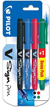 Pilot V-Sign Pen x 3 + 1 (BBR+G) Felt-Tip Pens Black/Blue/Red/Green