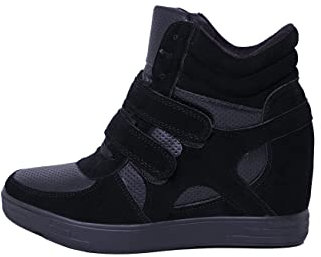 Womens Hi Top Wedge Trainers, Ladies Platform Sneakers, Lightweight Chunky High Ankle Heel Sports Ankle Boots, Comfortable Gym Fitness Fashionable Shoes Pumps UK… Black Faux Suede