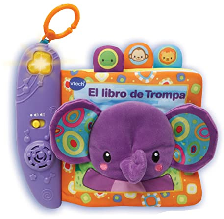 VTech - El libro de Trompa, Cuento de tela interactivo para bebé con un suave elefante de peluche y diferentes texturas para desarrollar el sentido del tacto