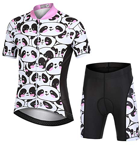 YFPICO Jungen Mädchen Fahrrad Set Quick Dry Kurzarm Trikot + Radhose Atmungsaktiver Radsport Anzüge, Panda-Druck, 122/128