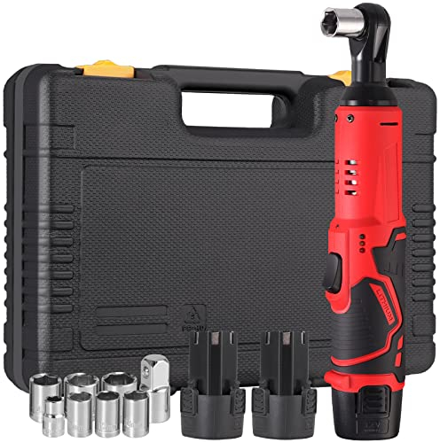 JUSTOOL Akku-Ratsche Elektrischer Ratschenschlüssel Kit 12V Akku-Ratschenschrauber 3/8 mit 2x 1500mAh Akkus 33Ft-lbs Power Ratchet Tool Kit mit 7 Steckdosen Schnellladung Schnurloses Ratschenset