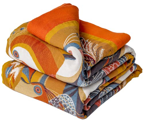 VANJOROY Doppelseitige Sofadecke, groß, 100 % Bio-Baumwolle, dick, warm, weich, Bohemian-Überwurf für 2- und 3-Sitzer, Sessel, Couch und Bett, 230 x 250 cm, Orange