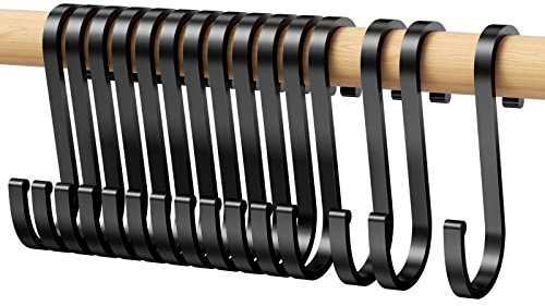 Relota 15 pièces Crochets en S, Crochet S Plats Noir avec Boucle de Sécurité Crochet Aluminium, Crochets de Suspension Métallique pour Cuisine, Salle de Bain, Chambre à Coucher et Bureau