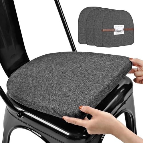 BUYUE Friendly Woven Fabric 14x14 Magnetic Cushions for Metal Chair Set of 4, Enhanced Anti-Slip Seat Pads for Dining Kitchen Café Stackable Chairs (U-Shape, Dark Gray, 4 Counts)